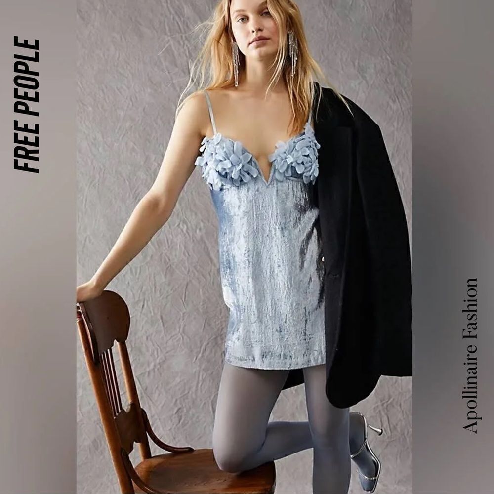 FREE PEOPLE EVA MINI VELVET DRESS IN CELESTIAL NEW SIZE 4 NWT